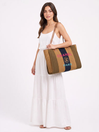 DEAUVILLE  TOTE STRIPED VISCOSE CANVAS