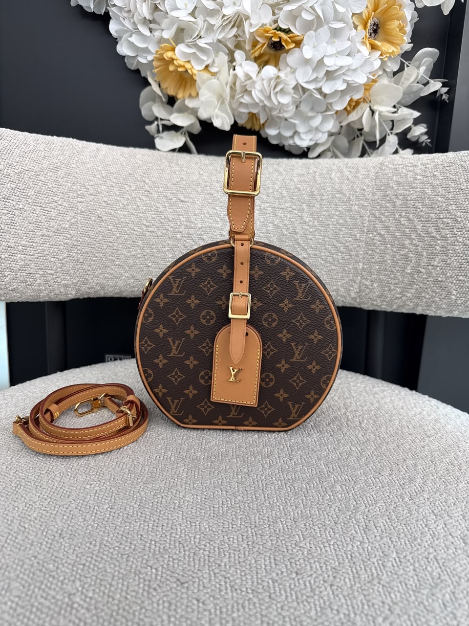 BROWN MONOGRAM CANVAS PETITE BOITE CHAPEAU BAG