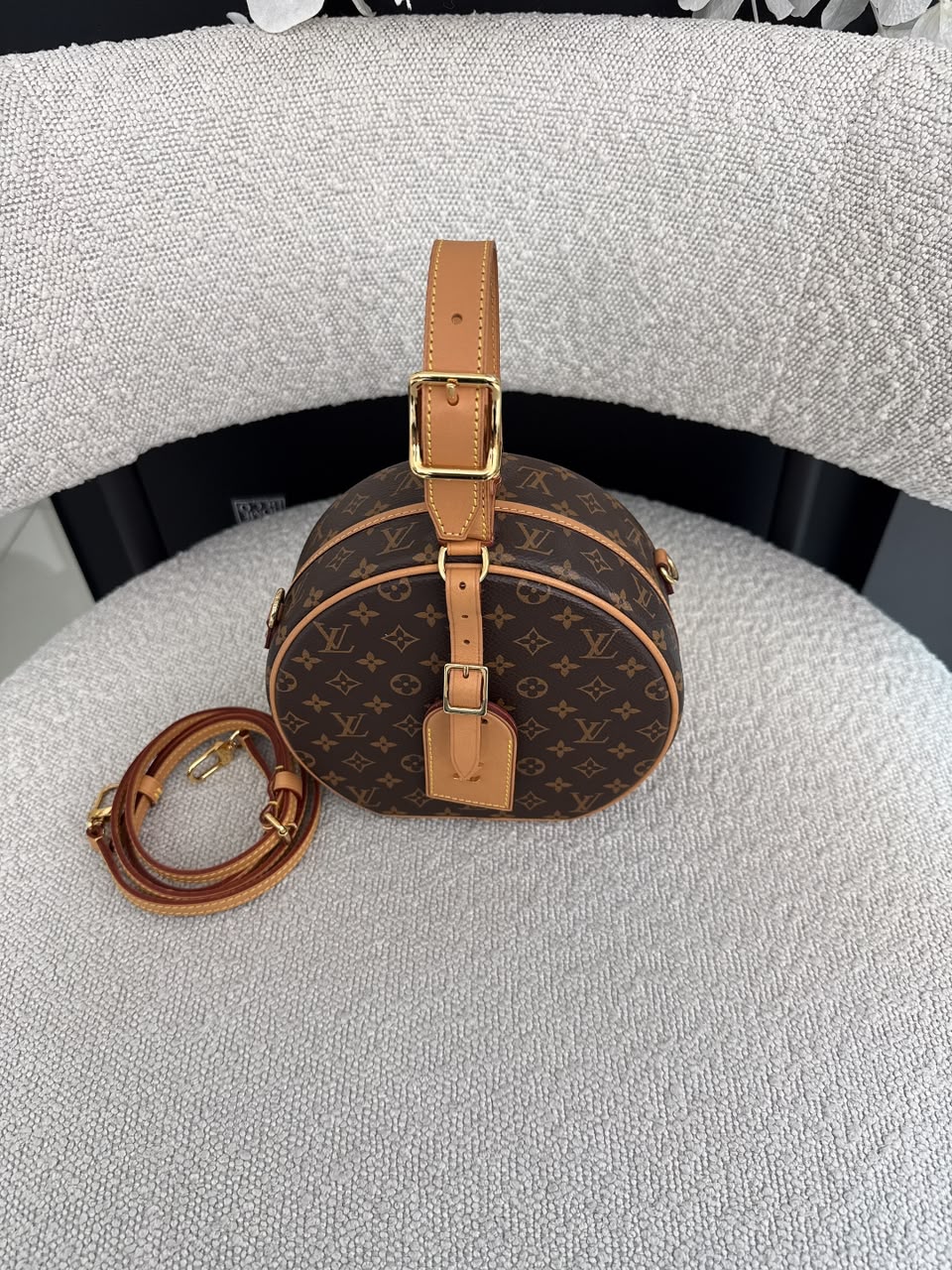 BROWN MONOGRAM CANVAS PETITE BOITE CHAPEAU BAG