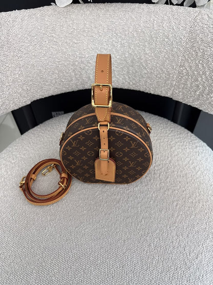 BROWN MONOGRAM CANVAS PETITE BOITE CHAPEAU BAG