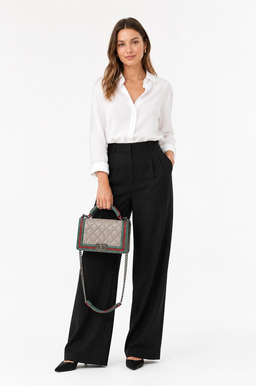 TRICOLOR LAMBSKIN LEATHER MEDIUM BOY TOP HANDLE FLAP BAG