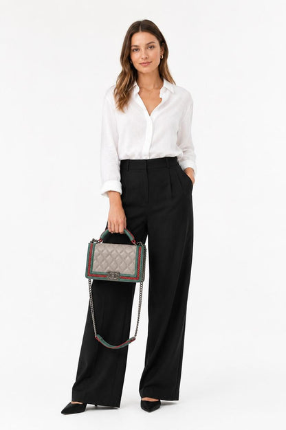 TRICOLOR LAMBSKIN LEATHER MEDIUM BOY TOP HANDLE FLAP BAG