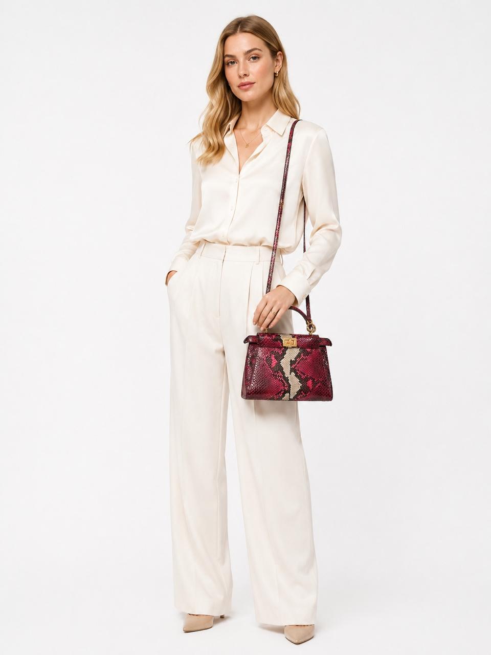 RED BEIGE SNAKESKIN SHINY NAPPA LEATHER ICONIC MINI PEEKABOO BAG