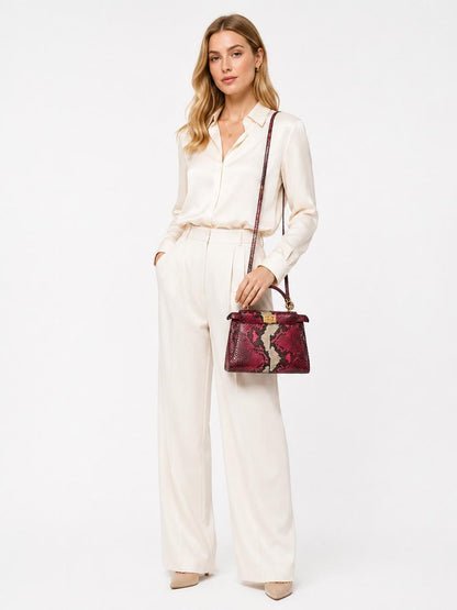 RED BEIGE SNAKESKIN SHINY NAPPA LEATHER ICONIC MINI PEEKABOO BAG