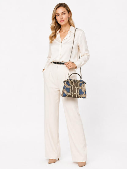 FENDI BLUE BEIGE PYTHON MINI PEEKABOO BAG