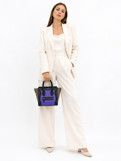 BRIGHT BLUE TRICOLOR LEATHER NANO LUGGAGE TOTE BAG