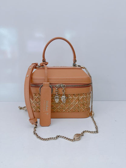 ORANGE CALFKIN RATTAN SERPENTI FOREVER SMALL TOP HANDLE VANITY BAG