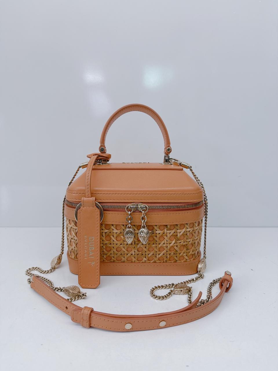 ORANGE CALFKIN RATTAN SERPENTI FOREVER SMALL TOP HANDLE VANITY BAG