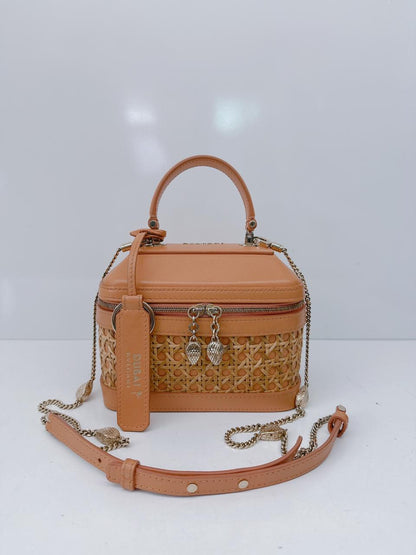 ORANGE CALFKIN RATTAN SERPENTI FOREVER SMALL TOP HANDLE VANITY BAG