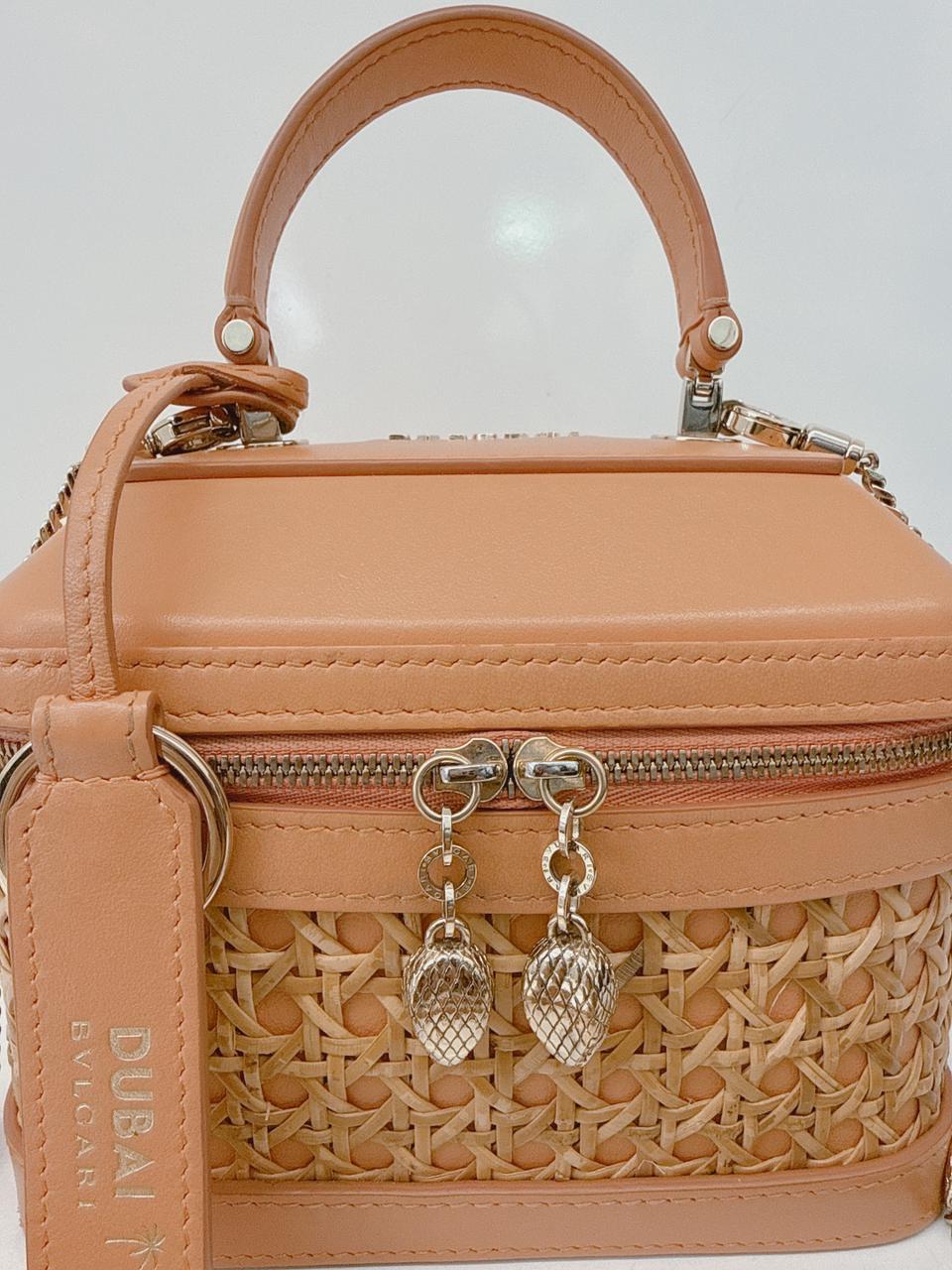 ORANGE CALFKIN RATTAN SERPENTI FOREVER SMALL TOP HANDLE VANITY BAG