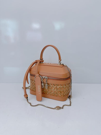 ORANGE CALFKIN RATTAN SERPENTI FOREVER SMALL TOP HANDLE VANITY BAG