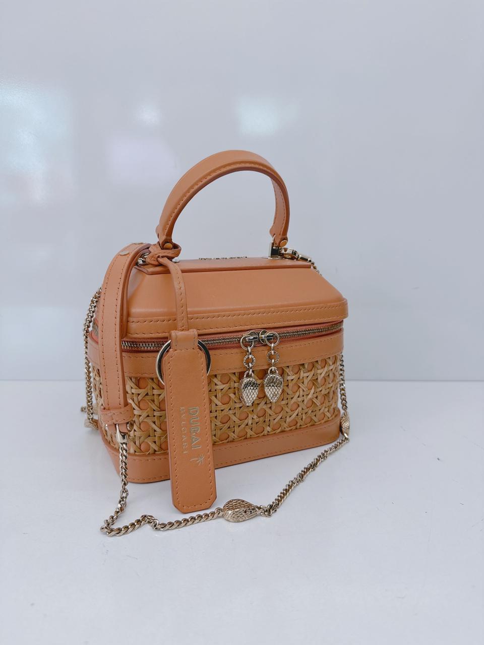 ORANGE CALFKIN RATTAN SERPENTI FOREVER SMALL TOP HANDLE VANITY BAG