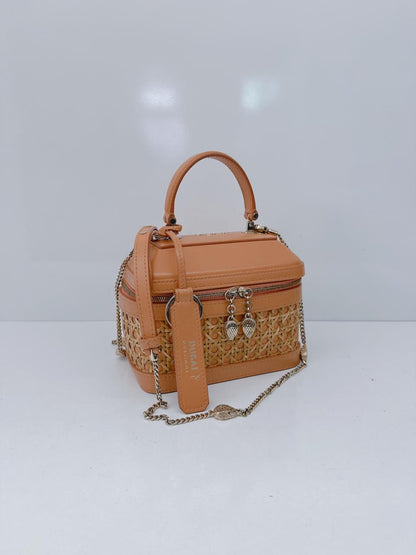 ORANGE CALFKIN RATTAN SERPENTI FOREVER SMALL TOP HANDLE VANITY BAG