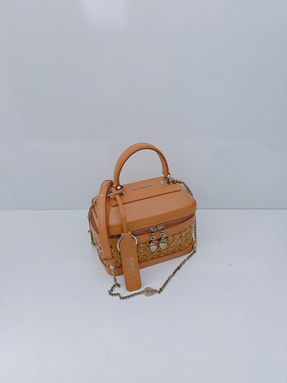 ORANGE CALFKIN RATTAN SERPENTI FOREVER SMALL TOP HANDLE VANITY BAG