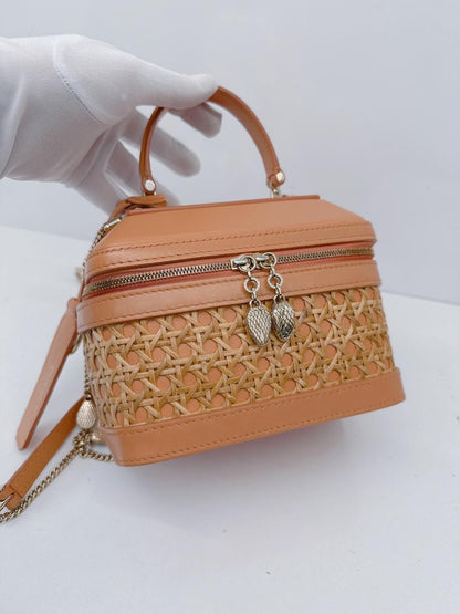 ORANGE CALFKIN RATTAN SERPENTI FOREVER SMALL TOP HANDLE VANITY BAG