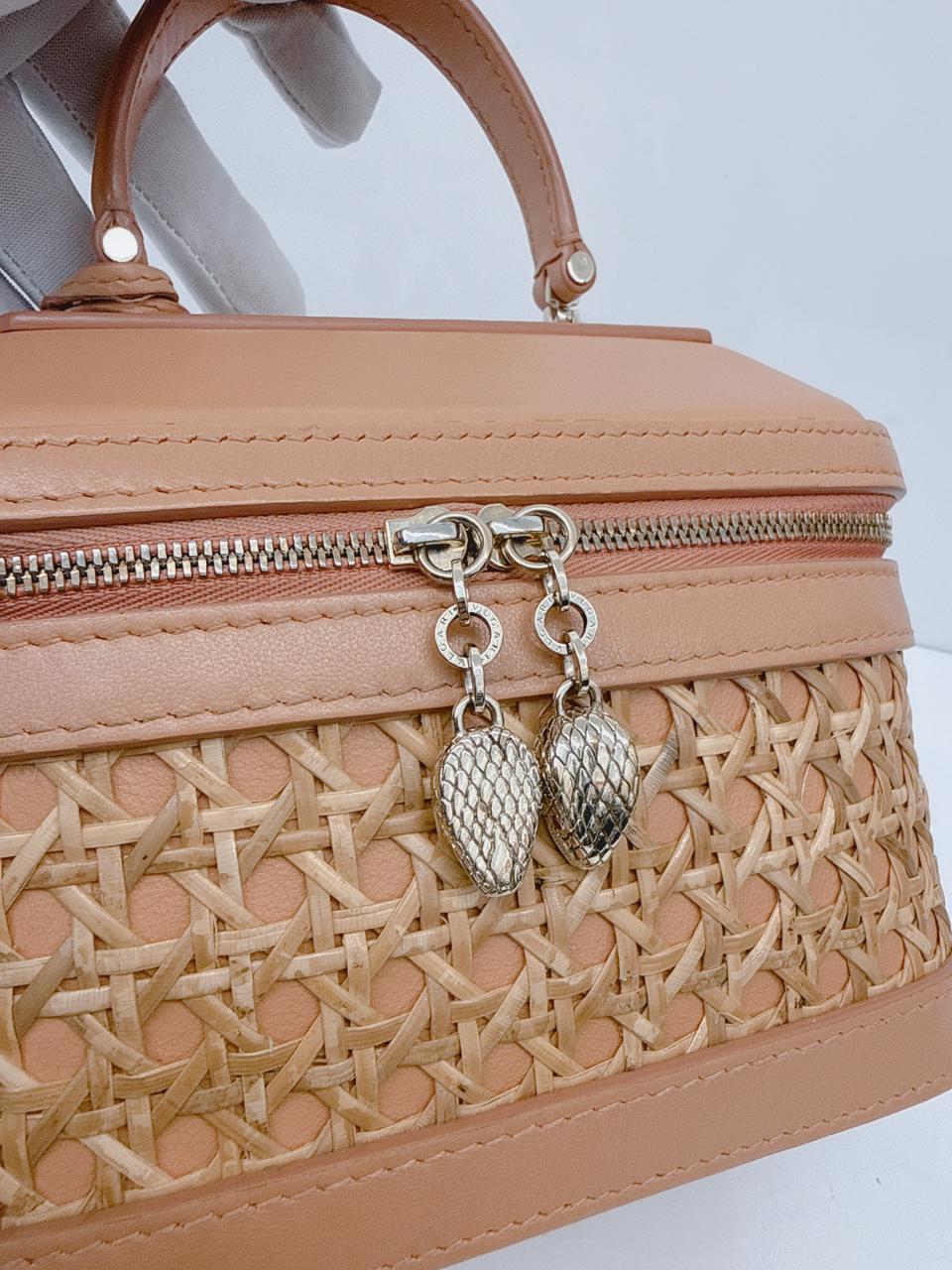 ORANGE CALFKIN RATTAN SERPENTI FOREVER SMALL TOP HANDLE VANITY BAG