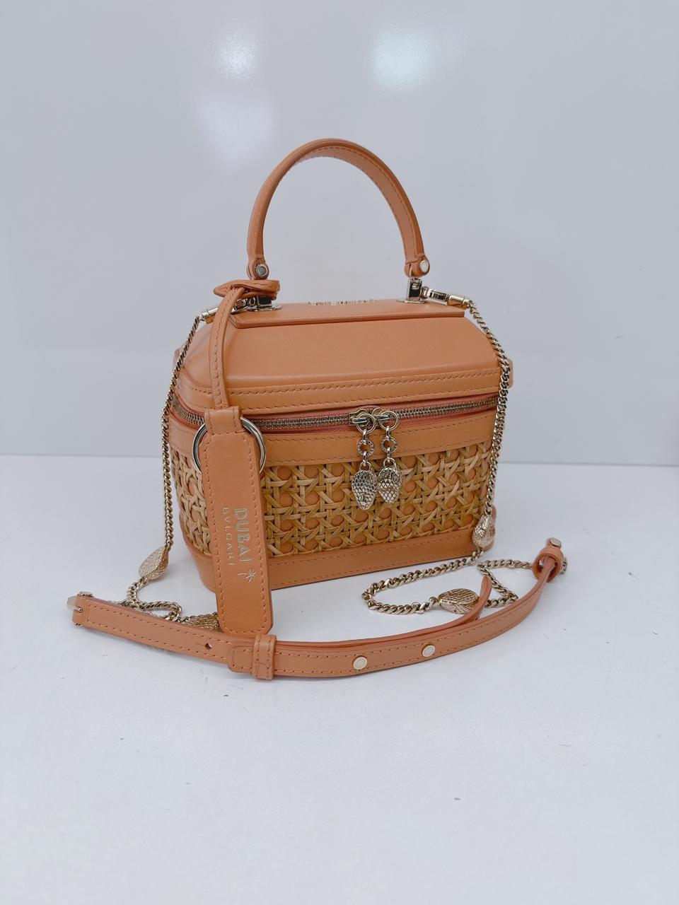 ORANGE CALFKIN RATTAN SERPENTI FOREVER SMALL TOP HANDLE VANITY BAG