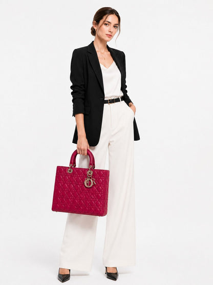 RED LAMBSKIN CANNAGE LARGE LADY DIOR BAG