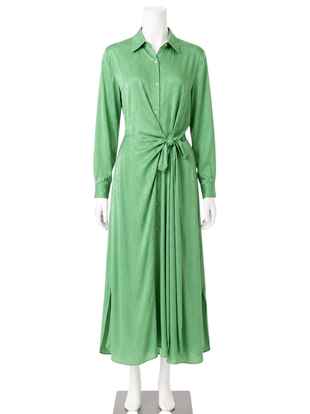 GREEN FLORAL PATTERN SILK BLEND SHIRT DRESS 40