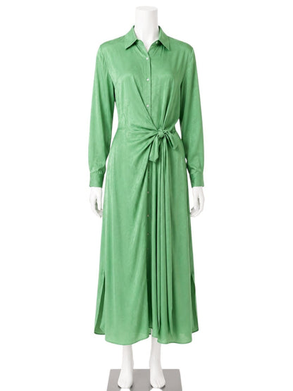 GREEN FLORAL PATTERN SILK BLEND SHIRT DRESS 40