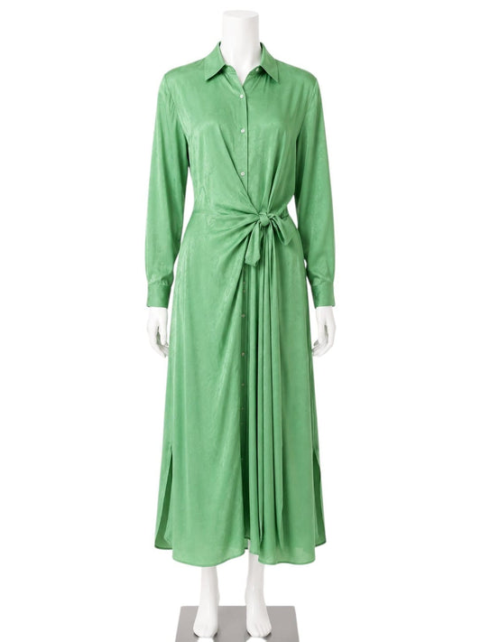 GREEN FLORAL PATTERN SILK BLEND SHIRT DRESS 40
