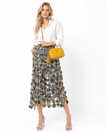 YELLOW LAMBSKIN CHEVRON LEATHER CC TASSEL CAMERA BAG
