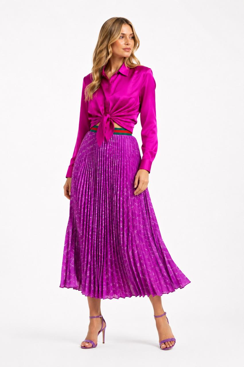 X ADIDAS PURPLE FULL PRINT LOGO PLEATED SKIRT 44