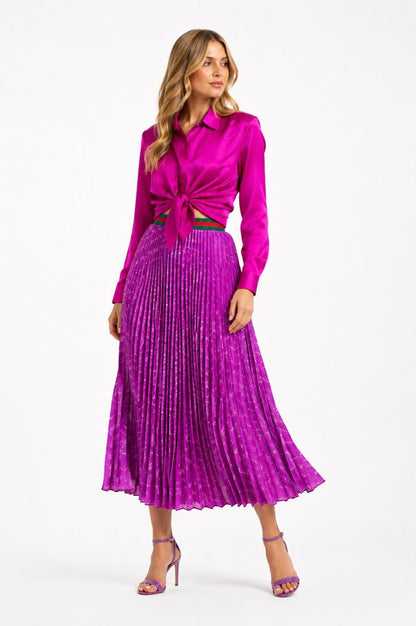 X ADIDAS PURPLE FULL PRINT LOGO PLEATED SKIRT 44