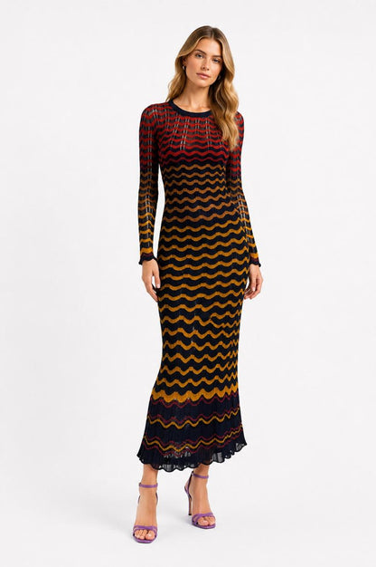 MULTICOLOR PATTERENED KNIT MAXI DRESS 40