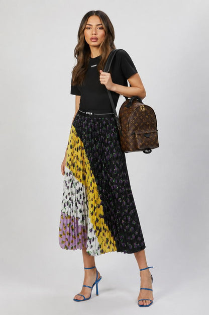 MULTICOLOR GRAPES PRINT PLEATED SKIRT 38