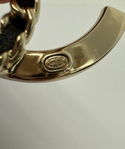 CC LOGO CRYSTAL AND LEATHER CHAIN GOLD TONE BROOCH
