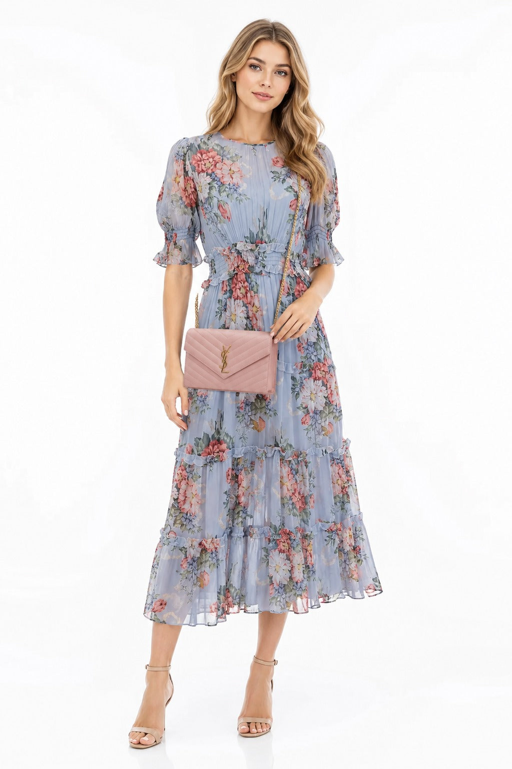 FLORAL PRINT FABRIC SKIRT BLUE ORANGE   US4