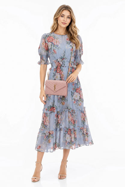 FLORAL PRINT FABRIC SKIRT BLUE ORANGE   US4