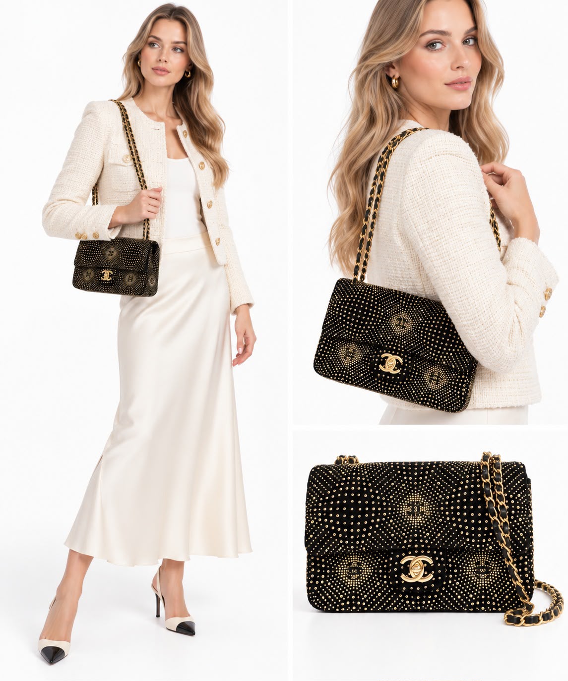 BLACK GOLD STRASS EVENING MINI CLASSIC FLAP BAG