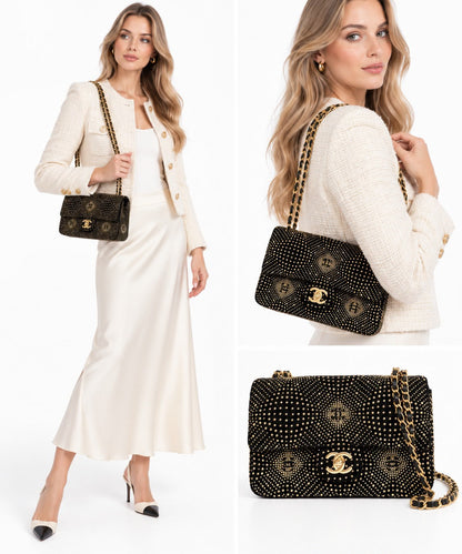 BLACK GOLD STRASS EVENING MINI CLASSIC FLAP BAG