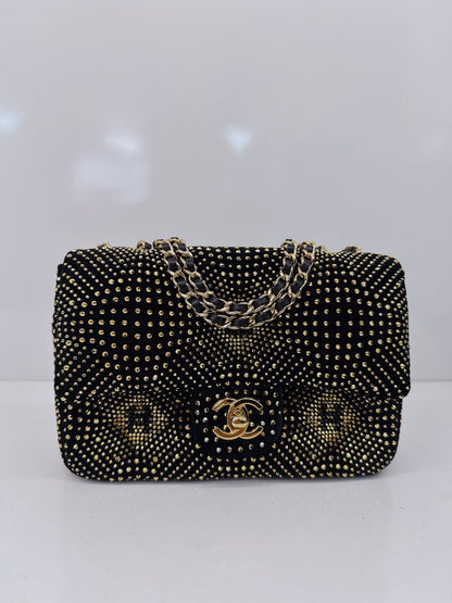 BLACK GOLD STRASS EVENING MINI CLASSIC FLAP BAG