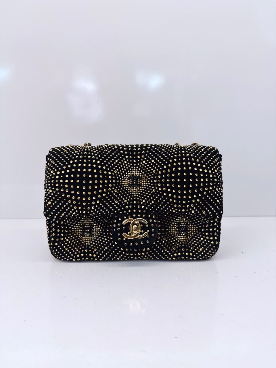 BLACK GOLD STRASS EVENING MINI CLASSIC FLAP BAG