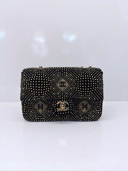 BLACK GOLD STRASS EVENING MINI CLASSIC FLAP BAG