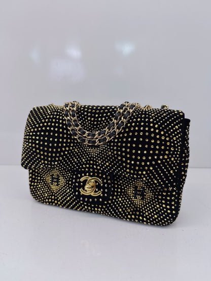 BLACK GOLD STRASS EVENING MINI CLASSIC FLAP BAG