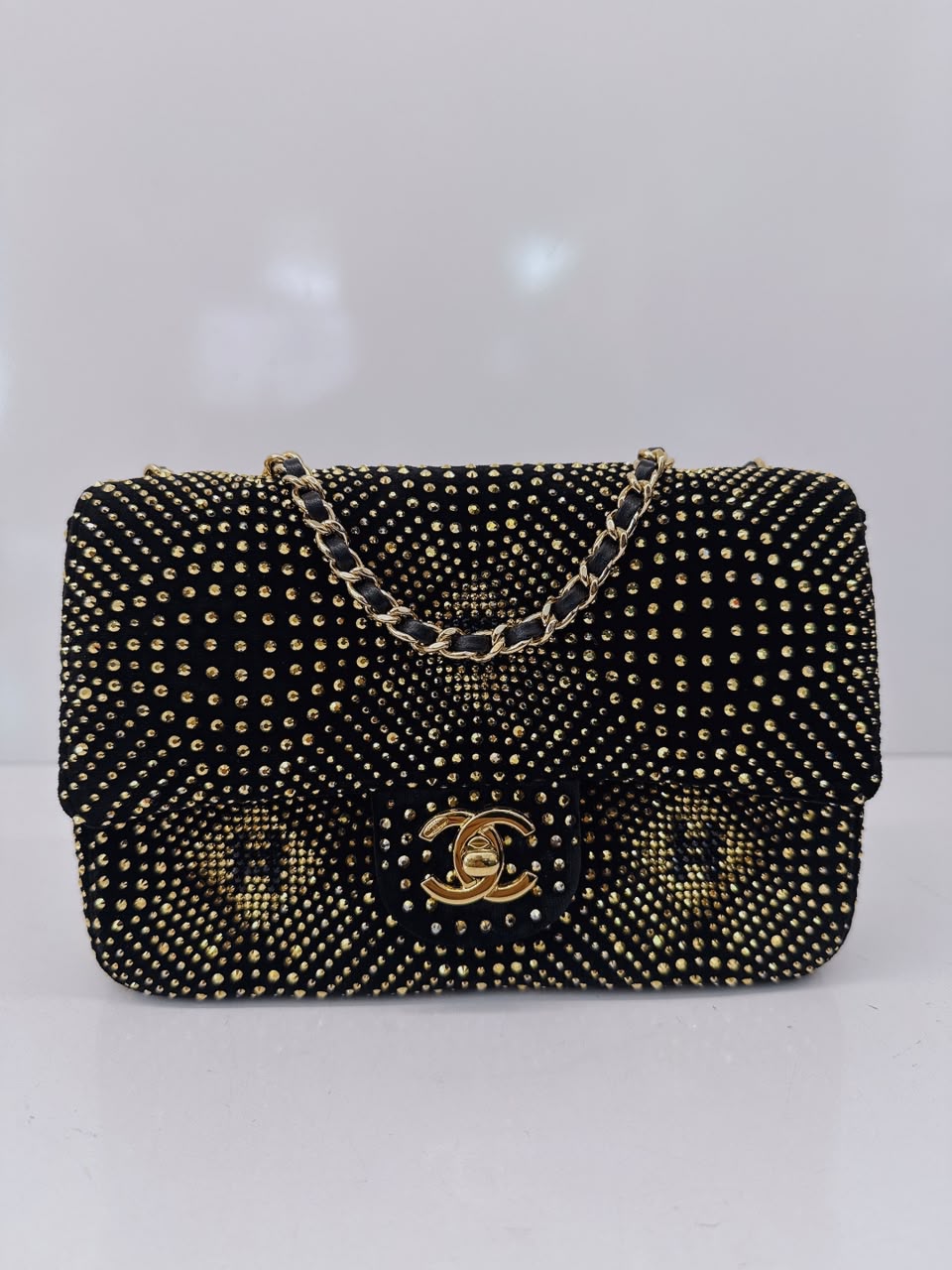 BLACK GOLD STRASS EVENING MINI CLASSIC FLAP BAG