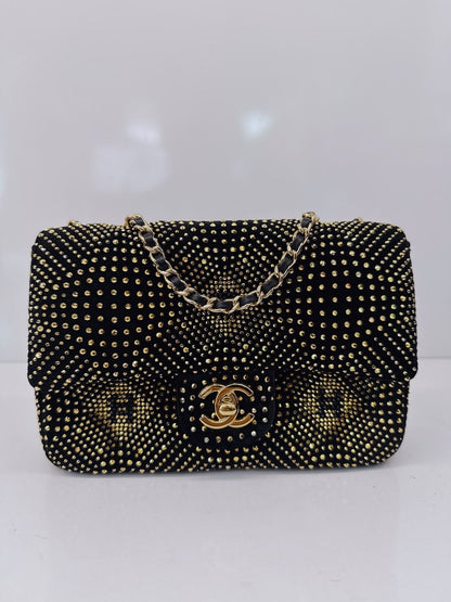 BLACK GOLD STRASS EVENING MINI CLASSIC FLAP BAG