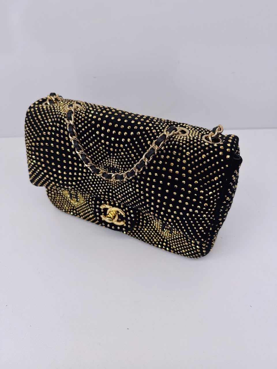 BLACK GOLD STRASS EVENING MINI CLASSIC FLAP BAG