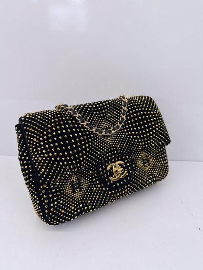 BLACK GOLD STRASS EVENING MINI CLASSIC FLAP BAG