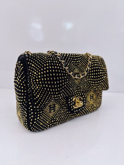 BLACK GOLD STRASS EVENING MINI CLASSIC FLAP BAG