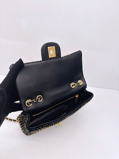 BLACK GOLD STRASS EVENING MINI CLASSIC FLAP BAG