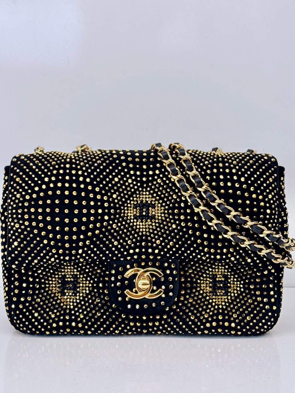 BLACK GOLD STRASS EVENING MINI CLASSIC FLAP BAG