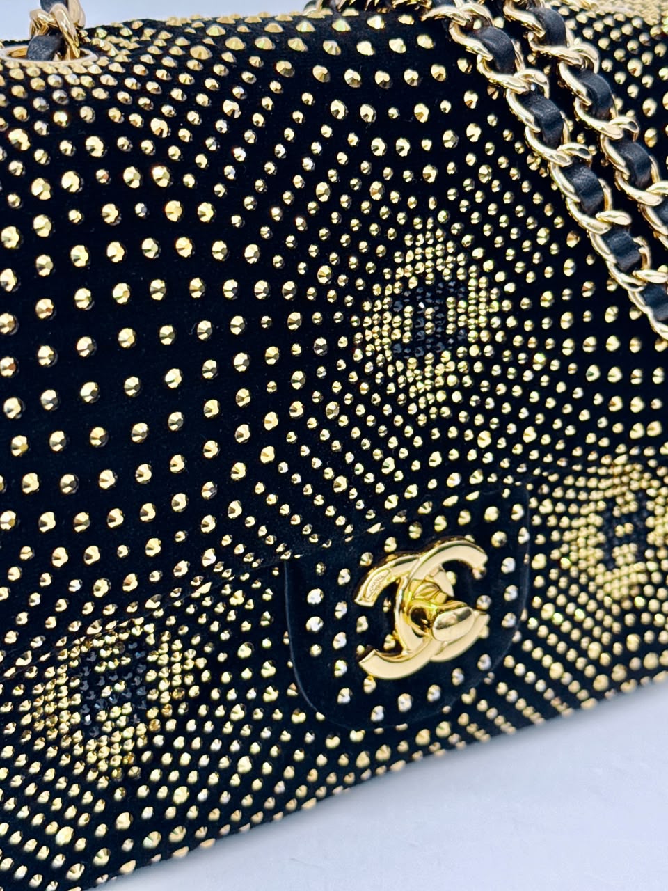 BLACK GOLD STRASS EVENING MINI CLASSIC FLAP BAG