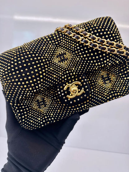 BLACK GOLD STRASS EVENING MINI CLASSIC FLAP BAG
