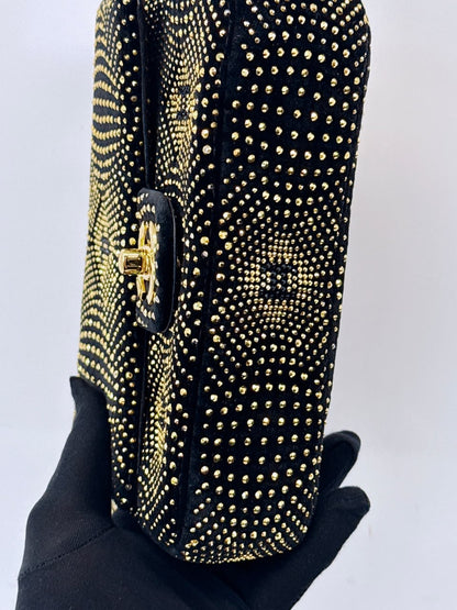 BLACK GOLD STRASS EVENING MINI CLASSIC FLAP BAG