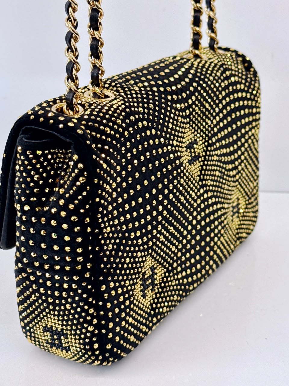 BLACK GOLD STRASS EVENING MINI CLASSIC FLAP BAG
